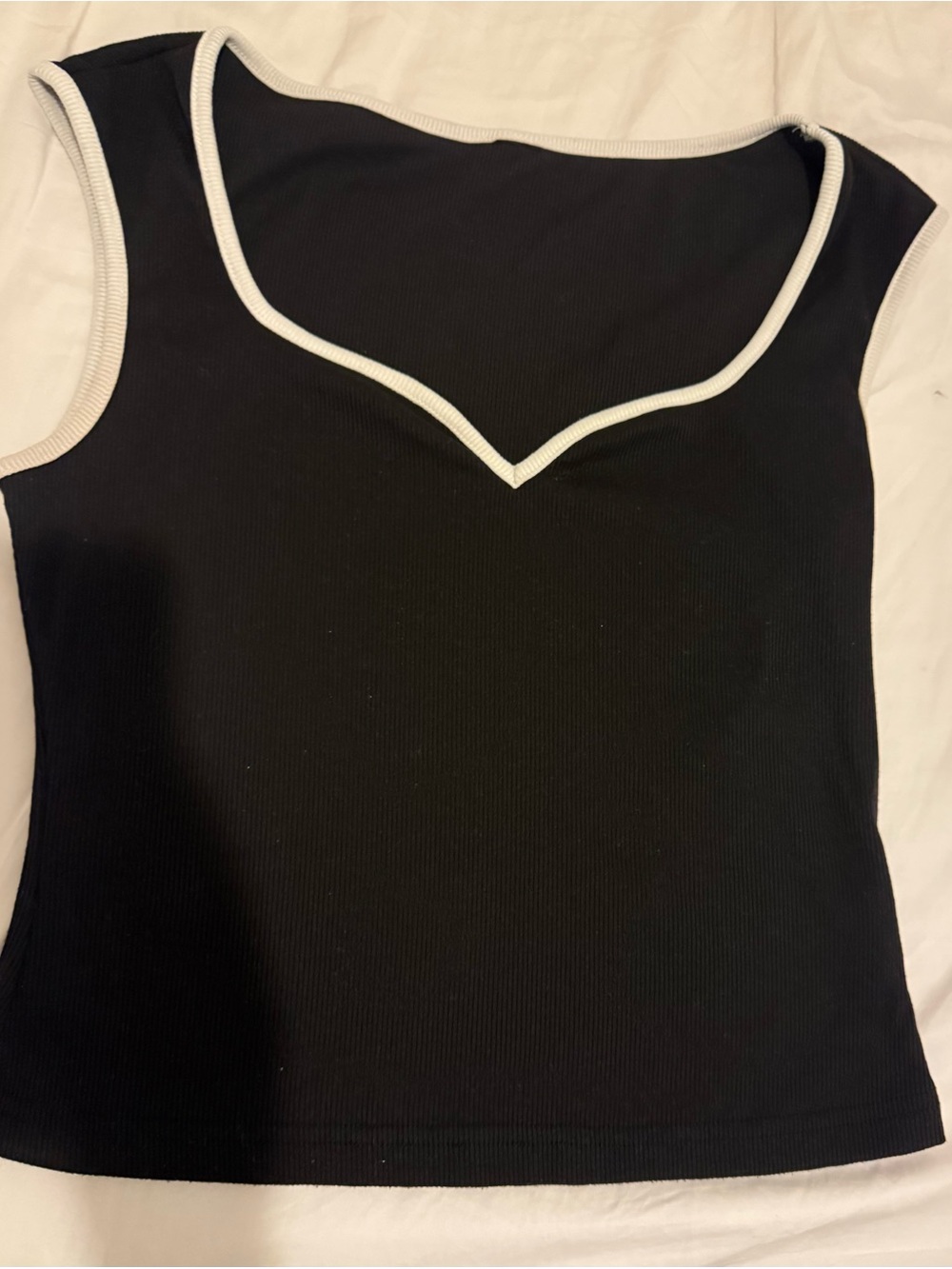 Black Ribbed V-Neck Tank with White Trim - Women Tops